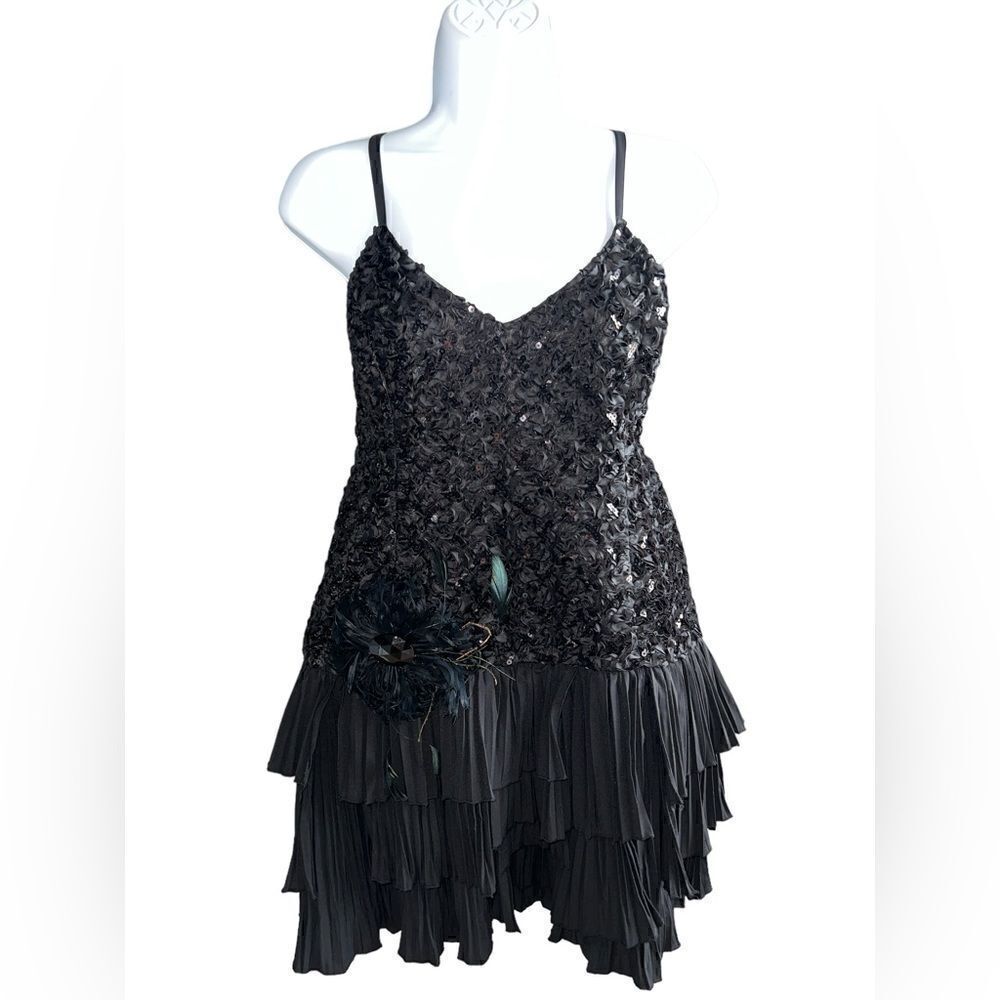 BEBÉ Black Sequined Ruffle Mini Dress Size L